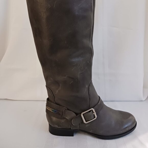 Size 8.5 Lucky May Brand Smoked Pearl Gray Leather Riding Boots - Picture 1 of 10